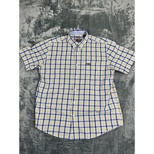 Chaps Men’s XL Tall Easy Care Short Sleeve Button-Down Plaid Shirt Blue/Yellow